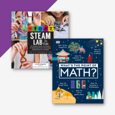 Collage of two book covers, Steam Lab and What's the Point of Math?