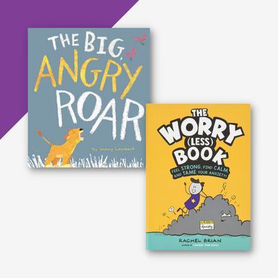 Collage of two book covers, The Big Angry Roar and The Worry (less) Book