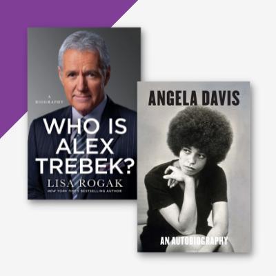 Collage of two book covers, Who si Alex Trebek and Angela Davis: An Autobiography