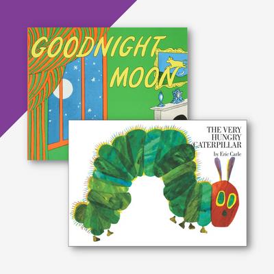 Collage of two book covers, Goodnight Moon and The Very Hungry Caterpillar