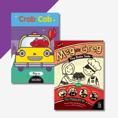 A collage of the books, Crab Cab and The Bake Sale