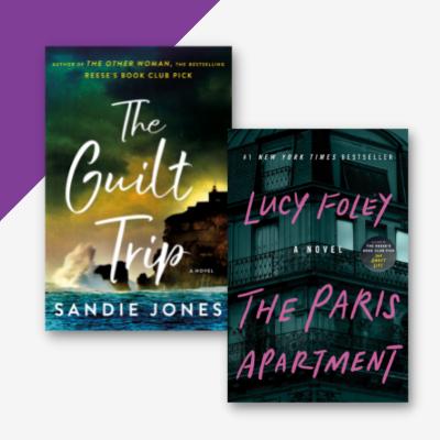 Collage of two book covers, The Guilt Trip and The Paris Apartment