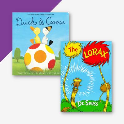 Collage of two book covers, Duck and Goose and The Lorax