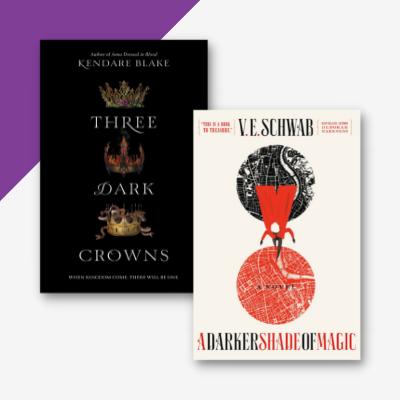 Collage of two book covers, Three Dark Crowns and A Darker Shade of Magic