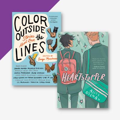 Collage of two book covers, Color Outside the Lines and Heartstopper