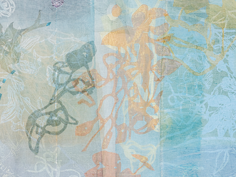 Judy Major-Girardin, Shallows #1 (detail), appliqué, sewing, relief , felting on fabric panels, 2020 
