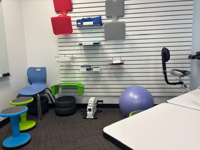 Materials and desks in the new KineStudy Room at Clemens Mill.