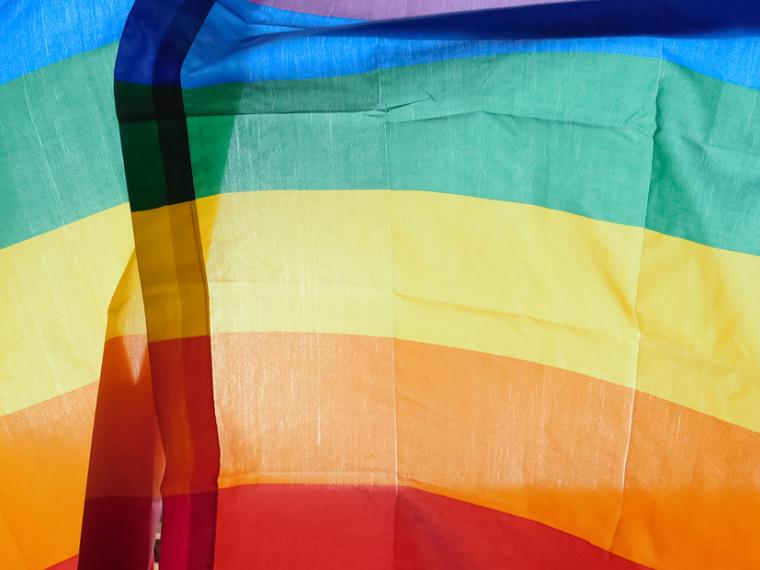 Sunlight through LGBT rainbow flags.
