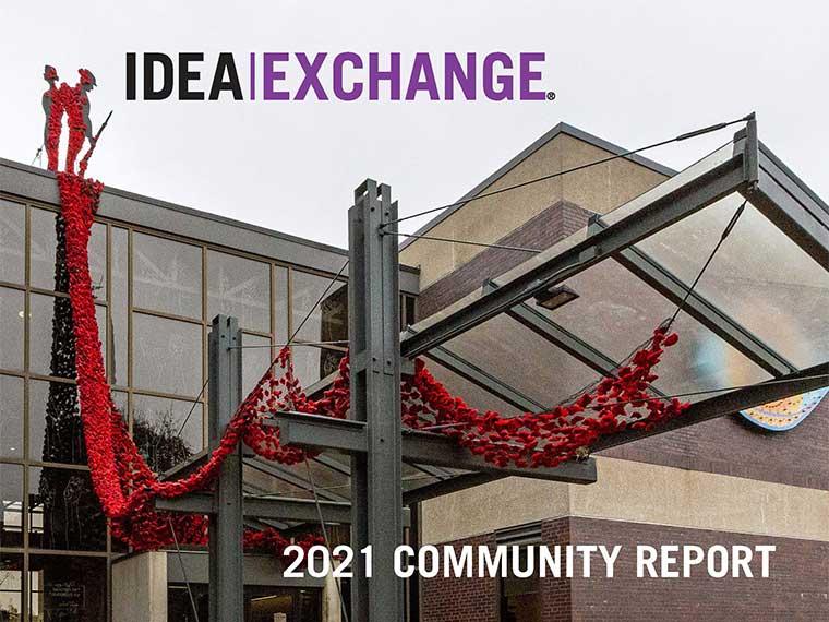 Cover of 2021 Community Report, showing Poppy Project installation at Queen's Square