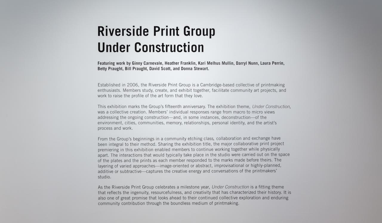 Riverside Print Group: Under Construction, Installation View, 2021. Photo by Scott Lee.