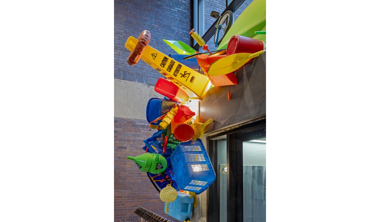 José Luis Torres: Stock-in-Transit, installation at Cambridge Public Library, Queen's Square lobby, 2024. Photo by Toni Hafkenscheid.