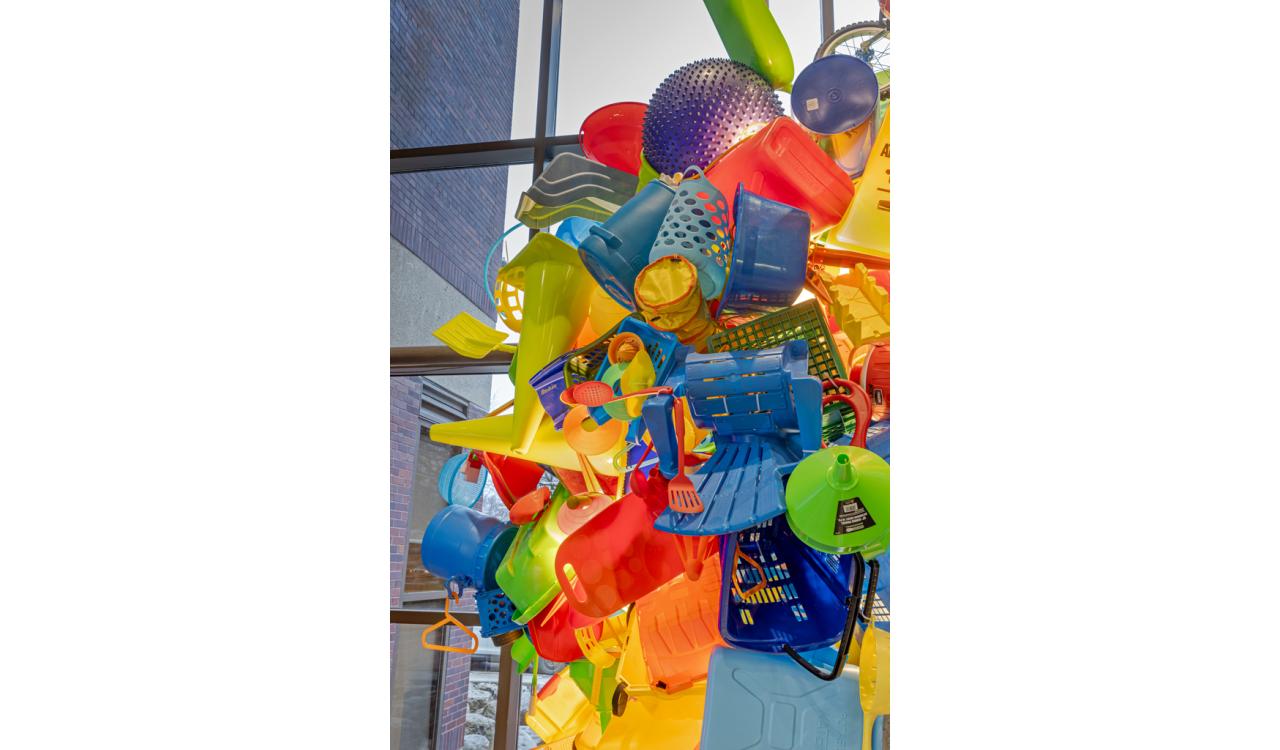 José Luis Torres: Stock-in-Transit, installation at Cambridge Public Library, Queen's Square lobby, 2024. Photo by Toni Hafkenscheid.