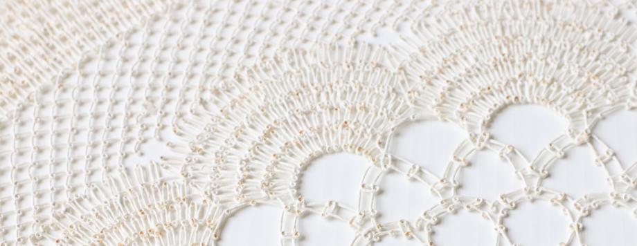Mylène Boisvert, Linen Field #2 (detail), 2013, Saint-Armand linen paper, handmade paper yarn. Photographed by Karly Boileau, 2021