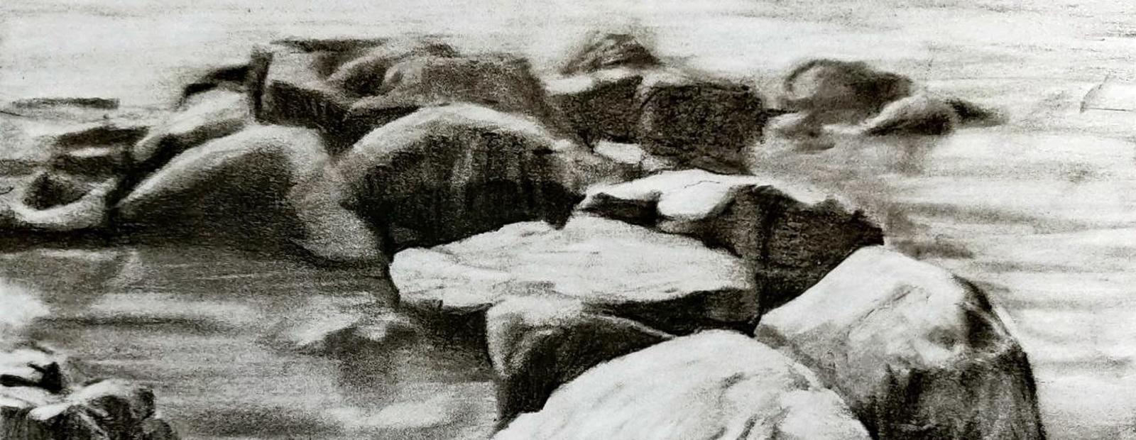 Soroush Dabiri, 'Beside The River,' 2023, Charcoal on Canson Paper. Image courtesy of artist. 